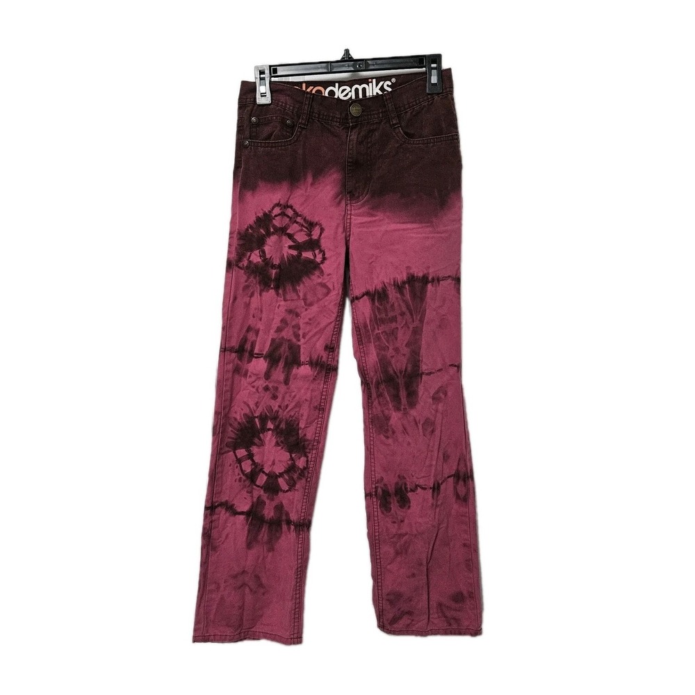 Akademiks Pants Kids 14 Burgundy Pink Tie Dye Straight Leg Cotton Canvas Y2K